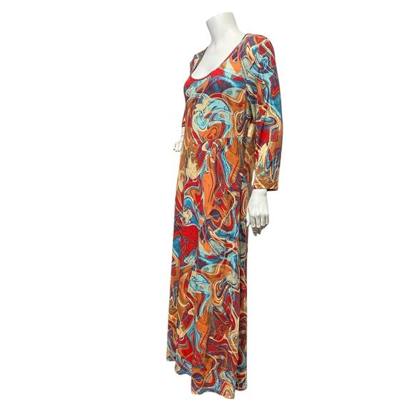 Colleen Lopez 3/4-Sleeve Knit Maxi Dress Women's XL Artsy Summer Beachy Vacation - Picture 4 of 11